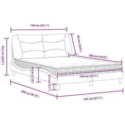 Cama com colchão 140x190 cm tecido castanho-escuro