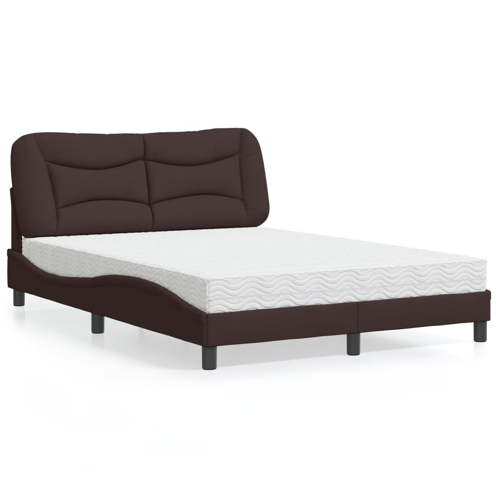 Cama com colchão 140x190 cm tecido castanho-escuro