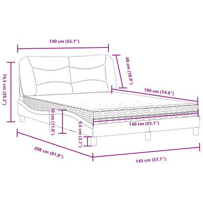 Cama com colchão 140x190 cm tecido castanho-acinzentado