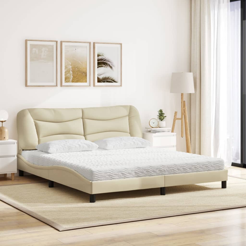 Cama com colchão 180x200 cm tecido cor creme