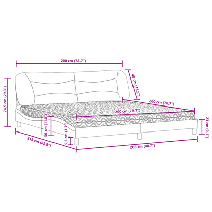 Cama com colchão 200x200 cm tecido cinzento-claro