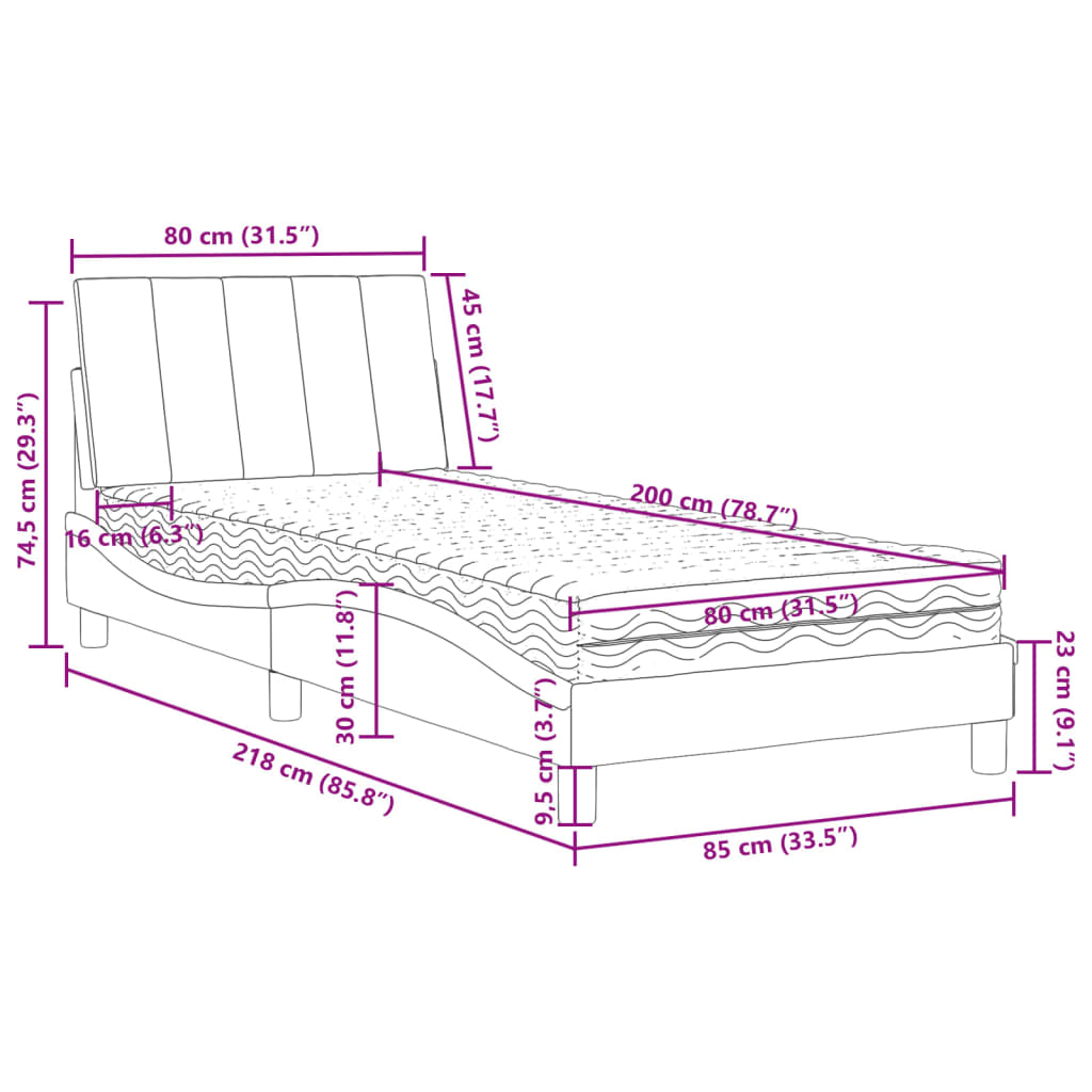 Cama com colchão 80x200 cm veludo preto