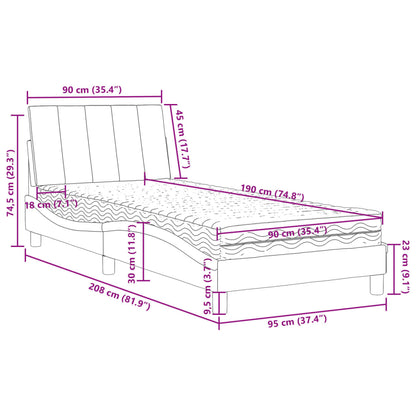 Cama com colchão 90x190 cm veludo cinzento-claro