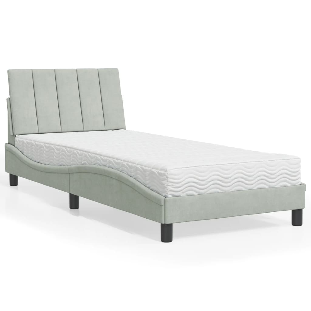 Cama com colchão 90x190 cm veludo cinzento-claro