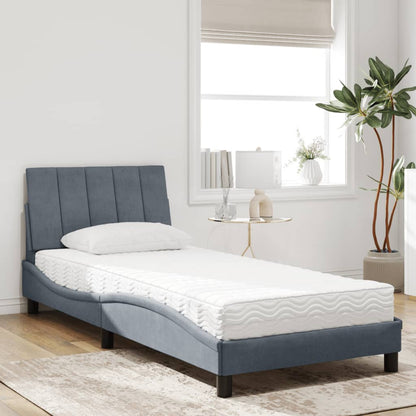 Cama com colchão 90x190 cm veludo cinzento-escuro