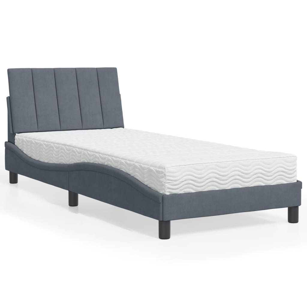 Cama com colchão 90x190 cm veludo cinzento-escuro