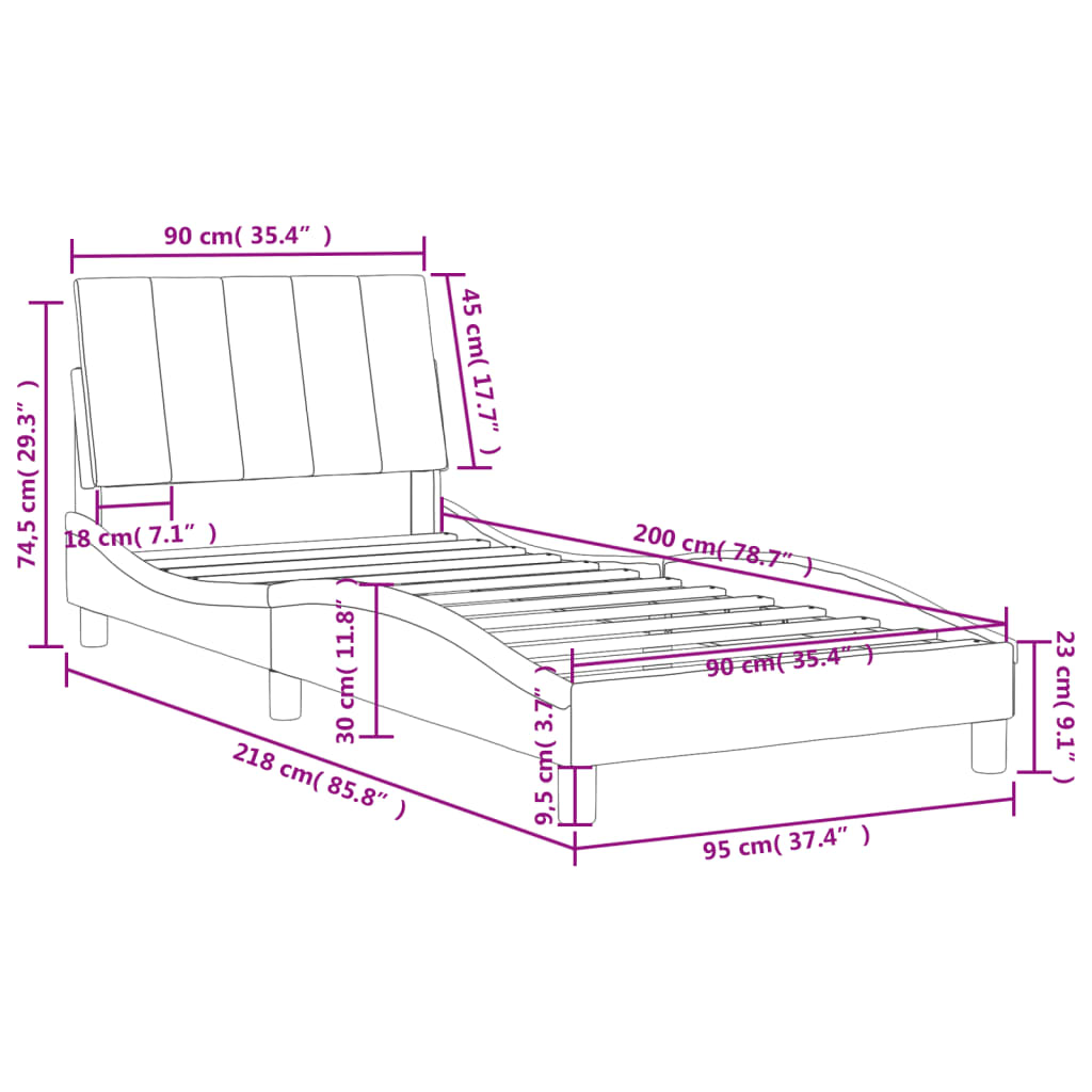 Cama com colchão 90x200 cm veludo cinzento-escuro