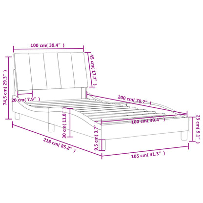 Cama com colchão 100x200 cm veludo cinzento-claro