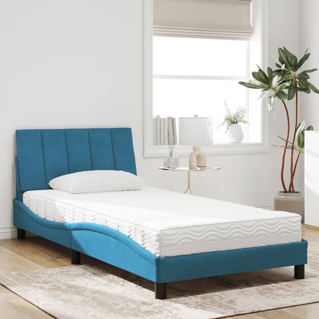 Cama com colchão 100x200 cm veludo azul