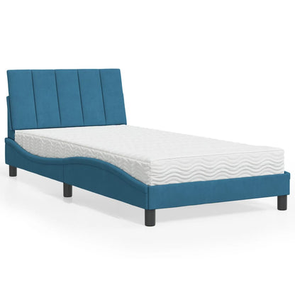 Cama com colchão 100x200 cm veludo azul