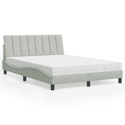 Cama com colchão 140x190 cm veludo cinzento-claro