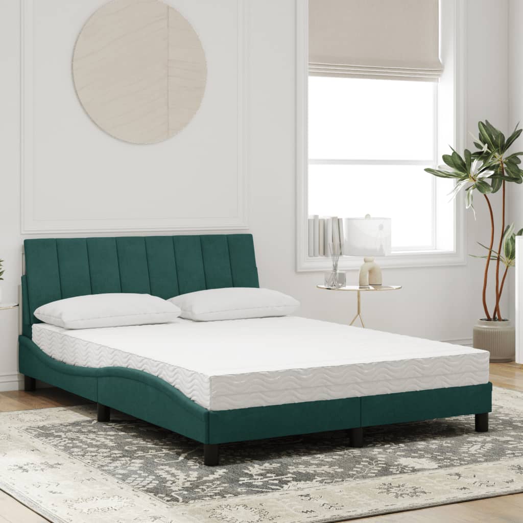 Cama com colchão 140x190 cm veludo verde-escuro