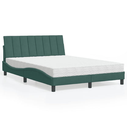 Cama com colchão 140x190 cm veludo verde-escuro