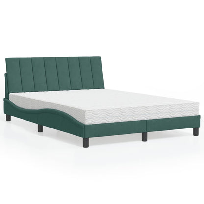 Cama com colchão 140x200 cm veludo verde-escuro