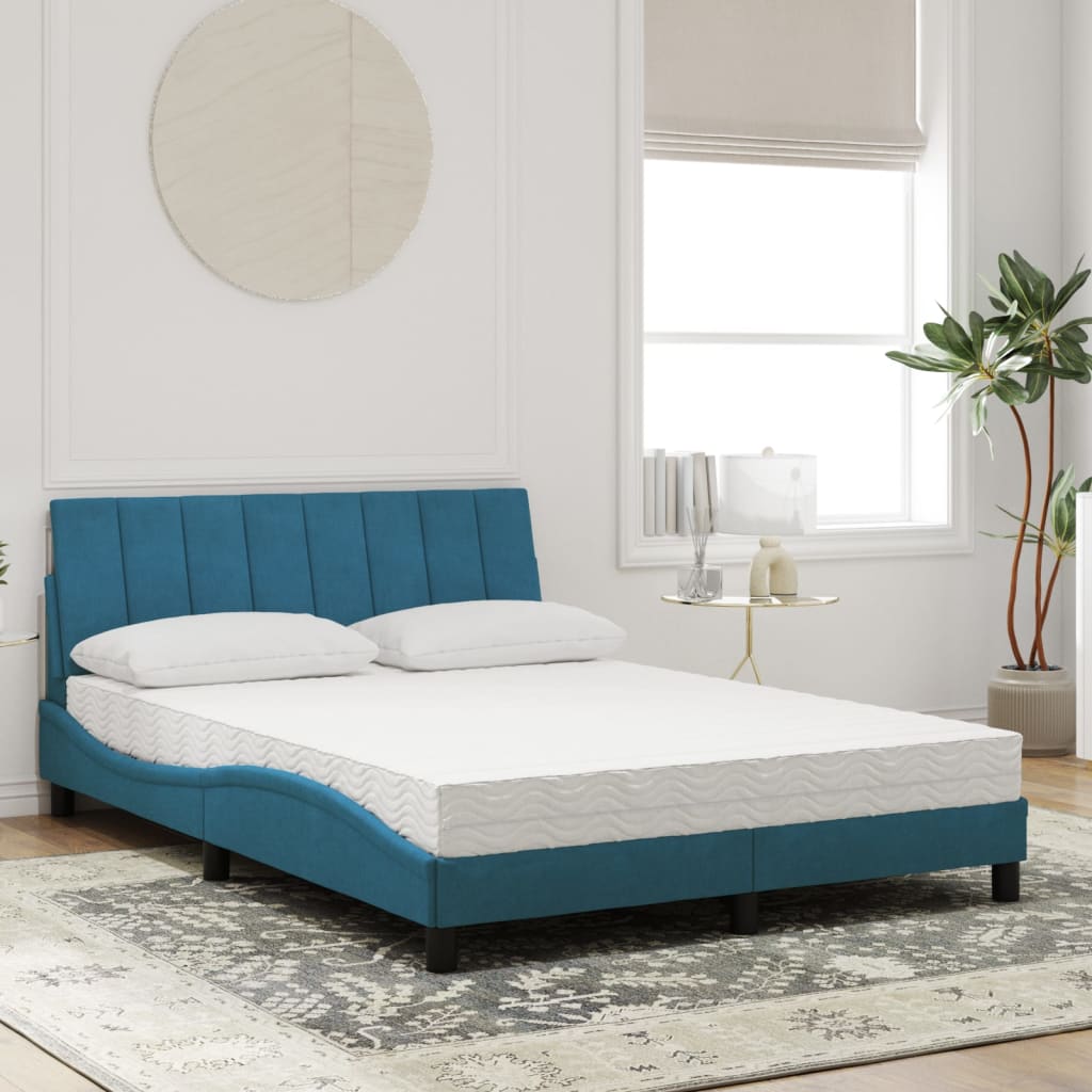 Cama com colchão 140x200 cm veludo azul