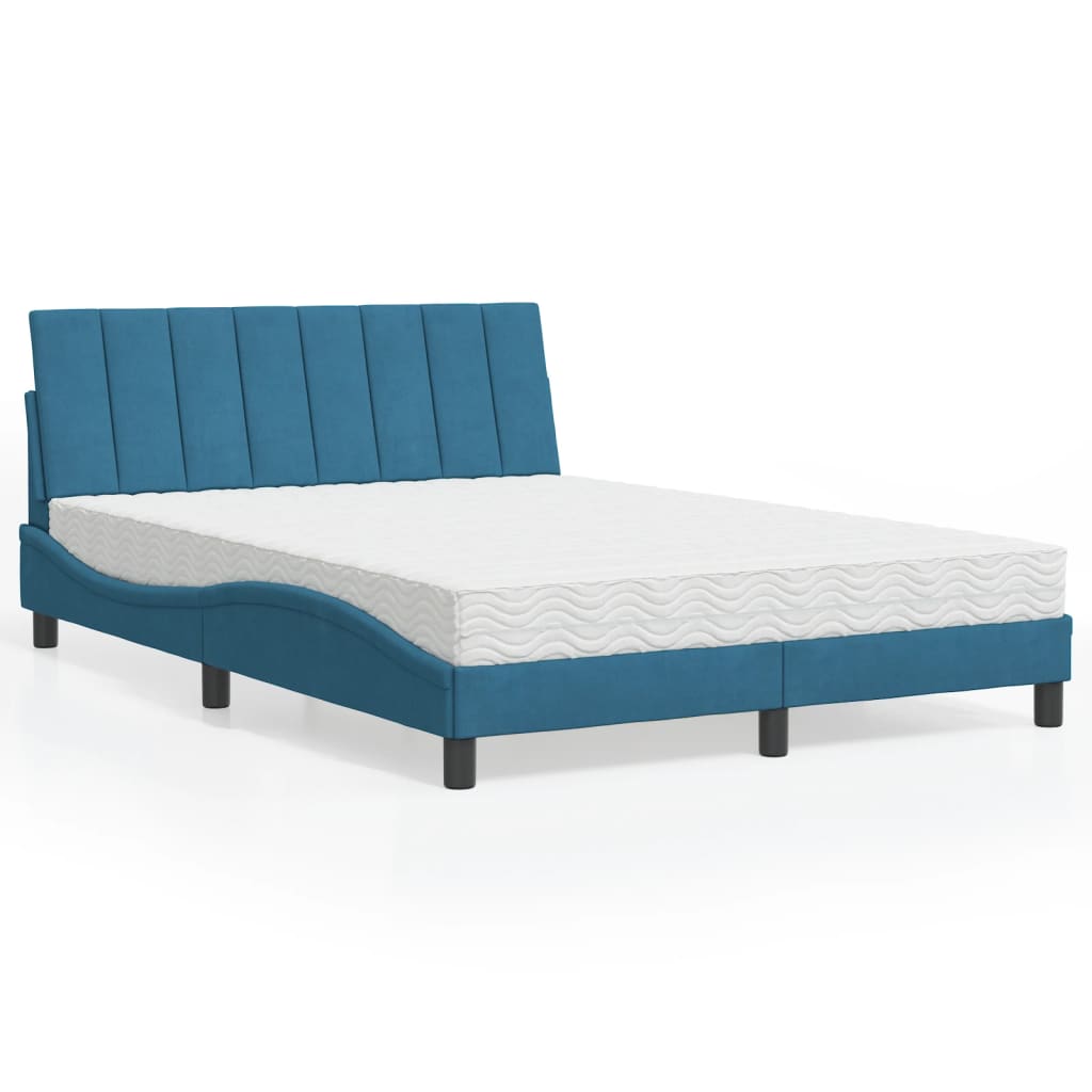 Cama com colchão 140x200 cm veludo azul