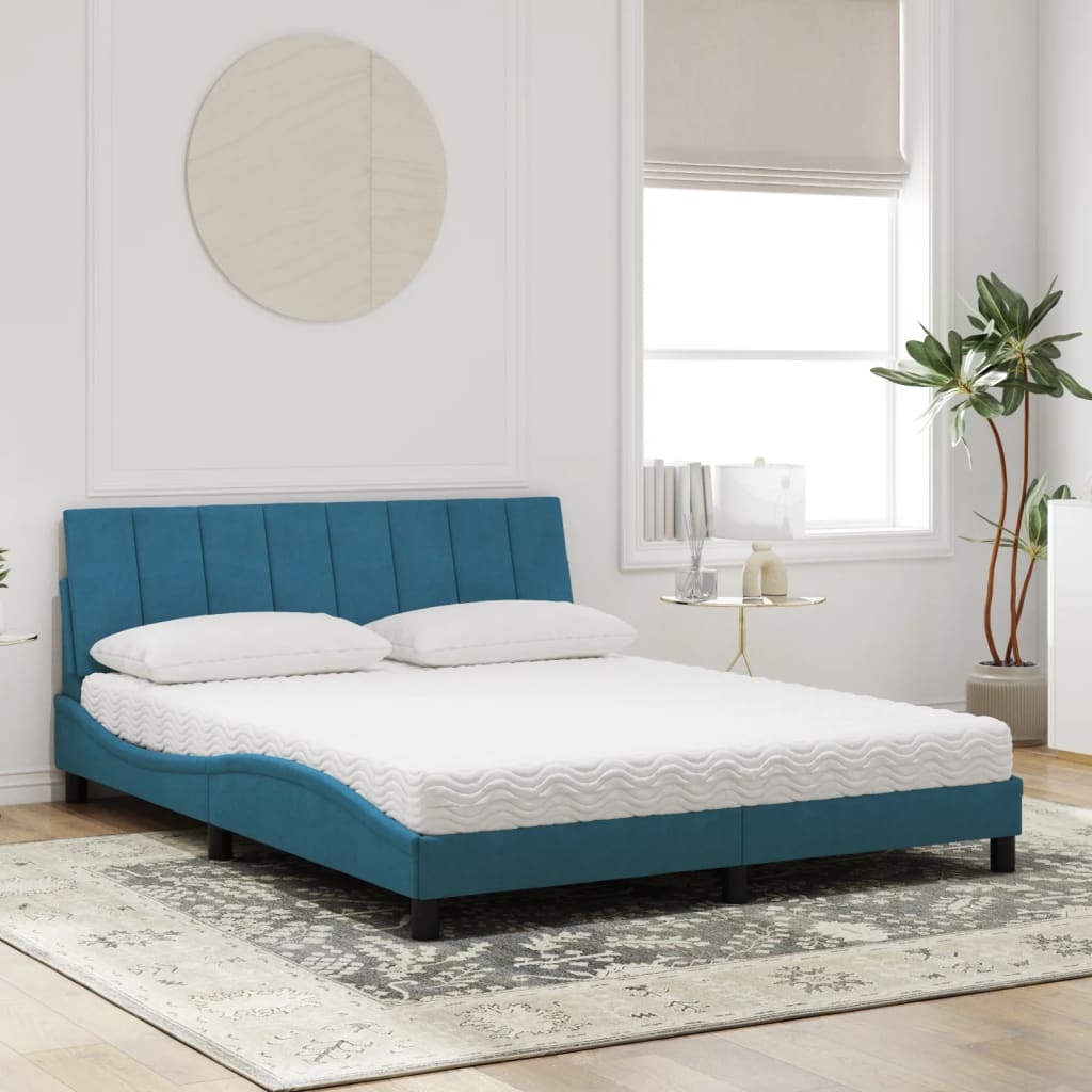 Cama com colchão 160x200 cm veludo azul