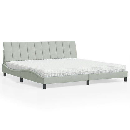 Cama com colchão 200x200 cm veludo cinzento-claro