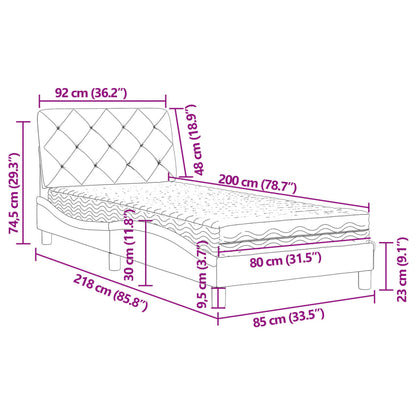 Cama com colchão 80x200 cm veludo cinzento-claro