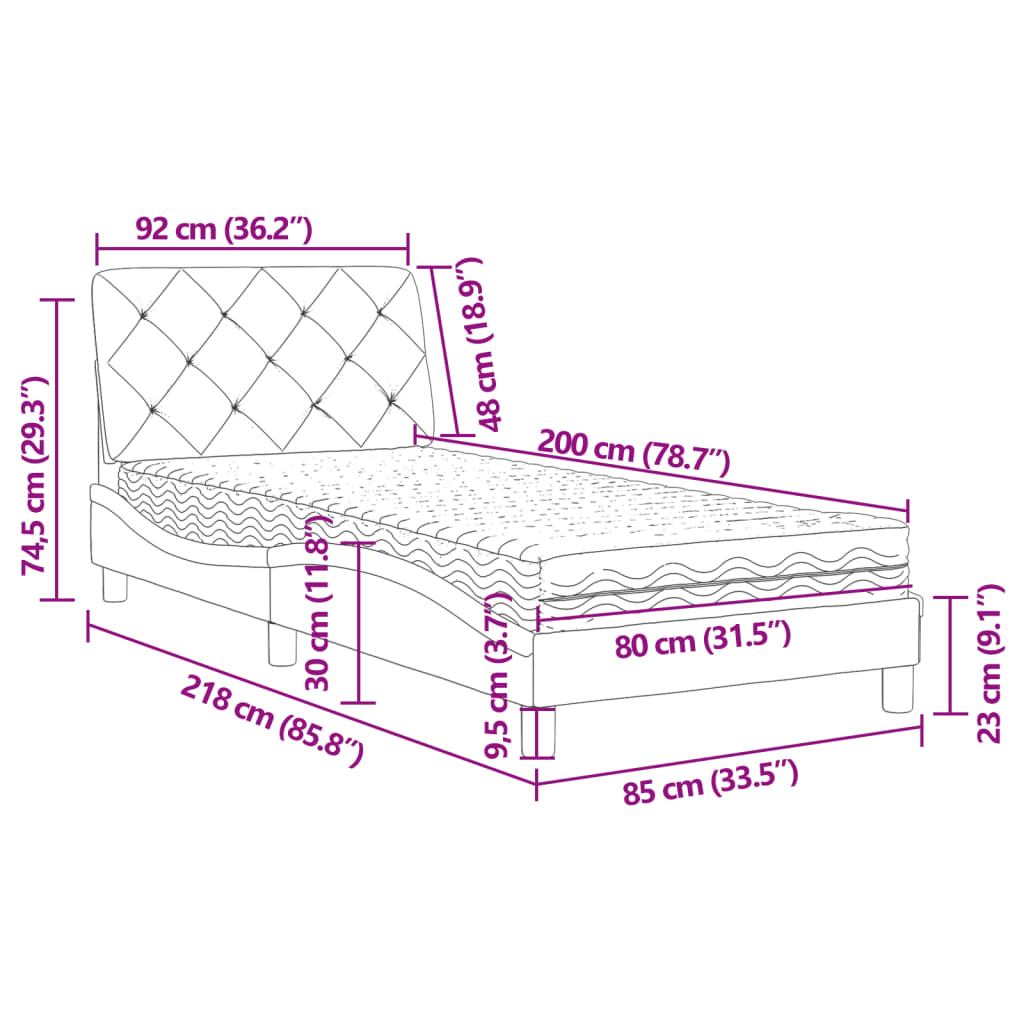 Cama com colchão 80x200 cm veludo cinzento-escuro