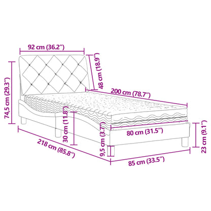 Cama com colchão 80x200 cm veludo cinzento-escuro