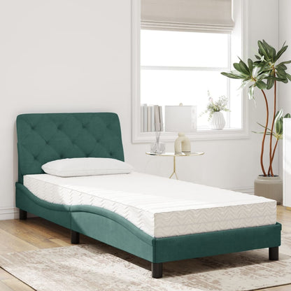 Cama com colchão 80x200 cm veludo verde-escuro