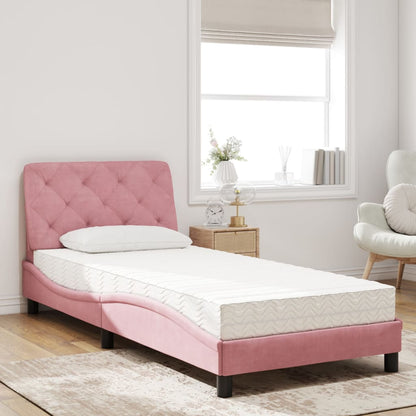 Cama com colchão 90x200 cm veludo rosa