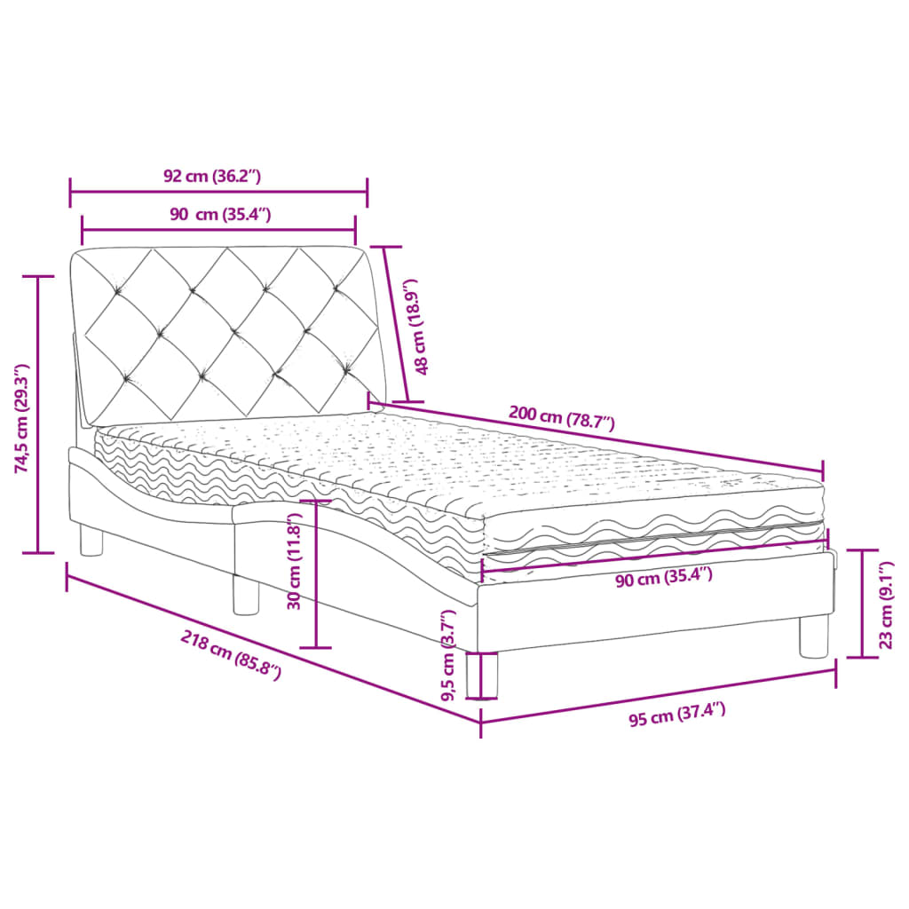 Cama com colchão 90x200 cm veludo rosa