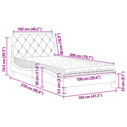 Cama com colchão 100x200 cm veludo cinzento-claro