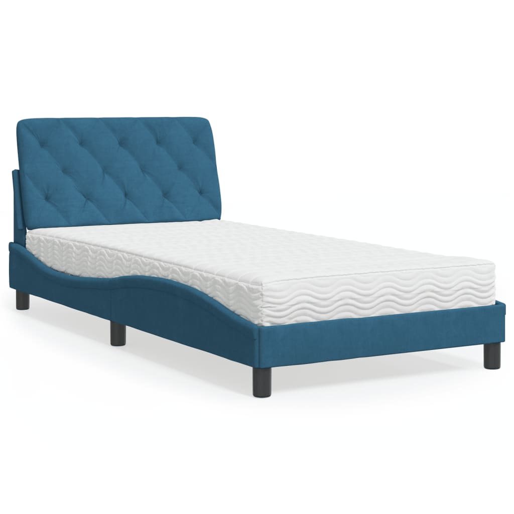 Cama com colchão 100x200 cm veludo azul