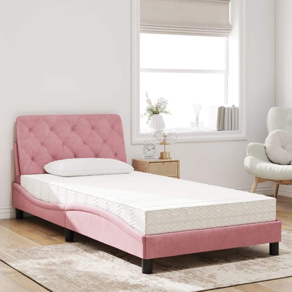 Cama com colchão 100x200 cm veludo rosa