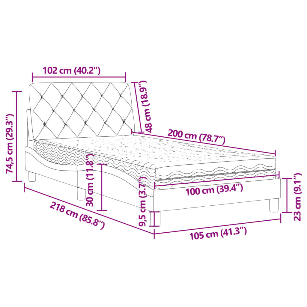 Cama com colchão 100x200 cm veludo rosa