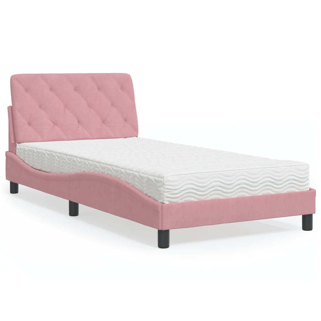 Cama com colchão 100x200 cm veludo rosa