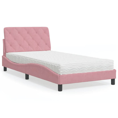 Cama com colchão 100x200 cm veludo rosa