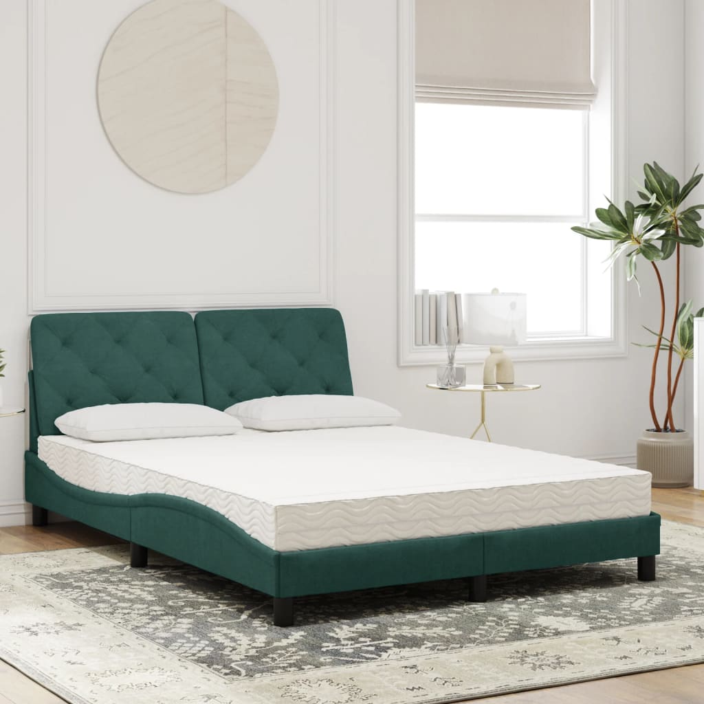 Cama com colchão 120x200 cm veludo verde-escuro