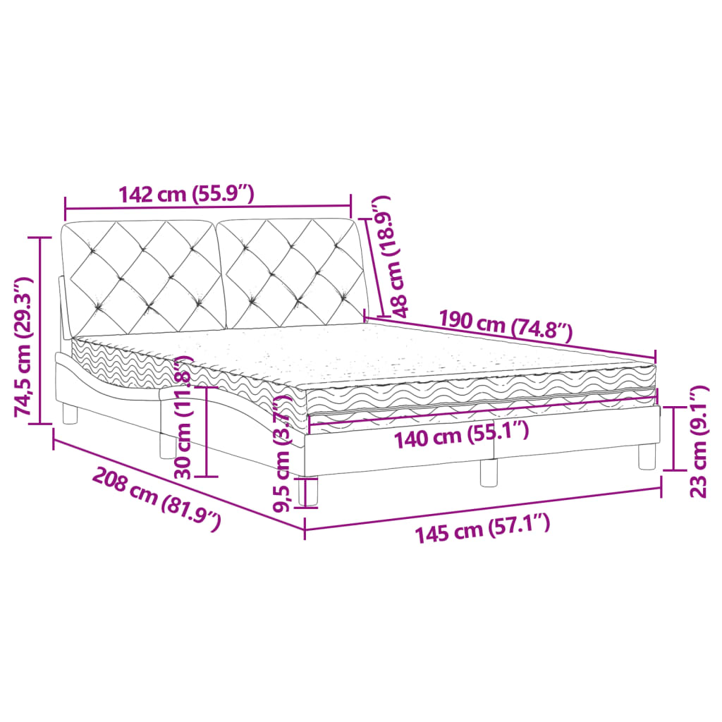 Cama com colchão 140x190 cm veludo verde-escuro