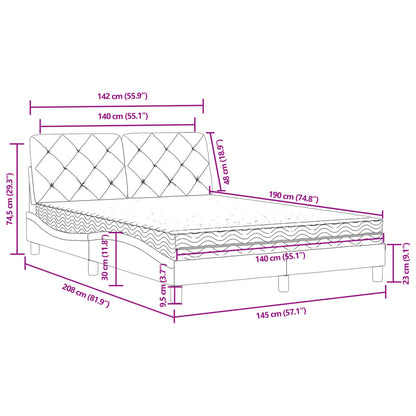 Cama com colchão 140x190 cm veludo rosa