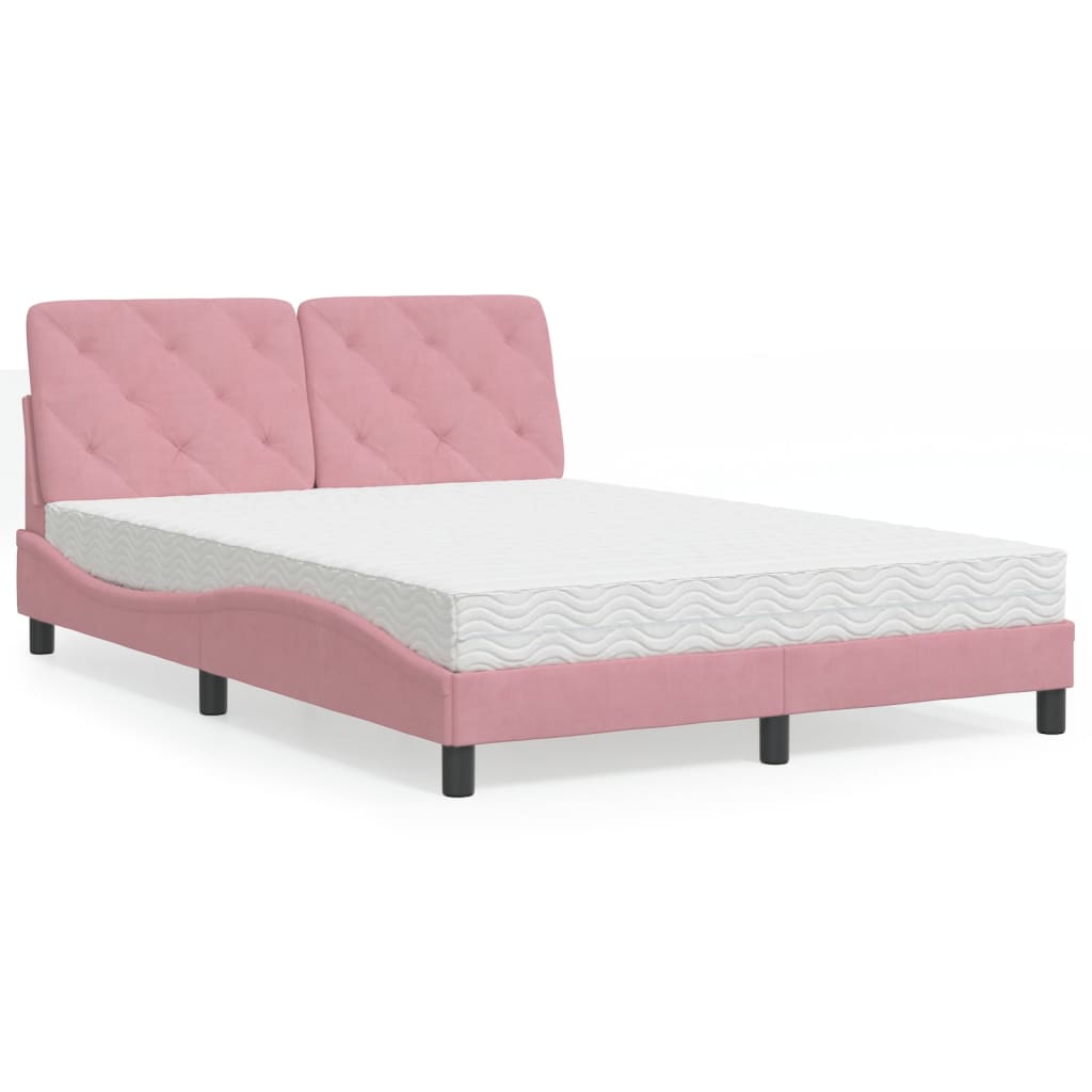 Cama com colchão 140x190 cm veludo rosa