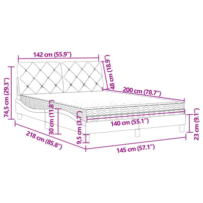 Cama com colchão 140x200 cm veludo cinzento-claro