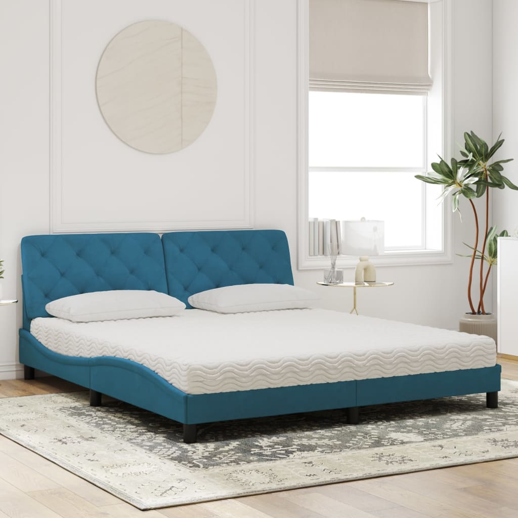 Cama com colchão 180x200 cm veludo azul