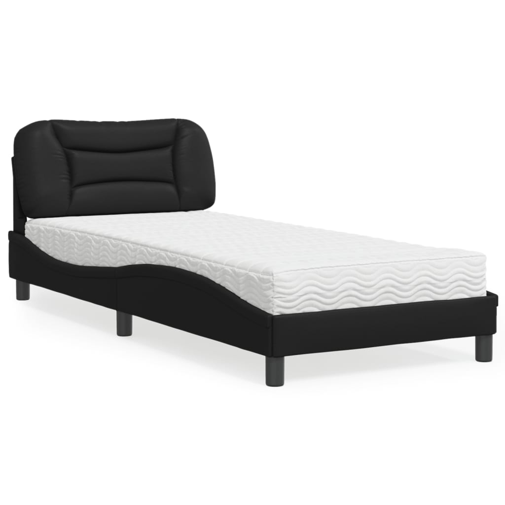 Cama com colchão 80x200 cm couro artificial preto