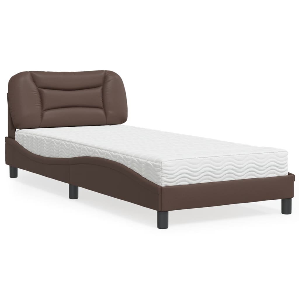 Cama com colchão 80x200 cm couro artificial castanho