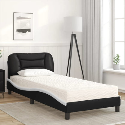 Cama com colchão 80x200 cm couro artificial preto e branco