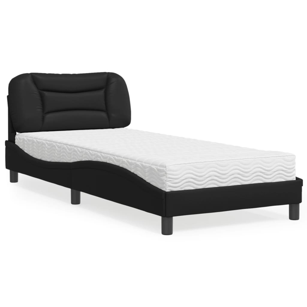 Cama com colchão 90x190 cm couro artificial preto