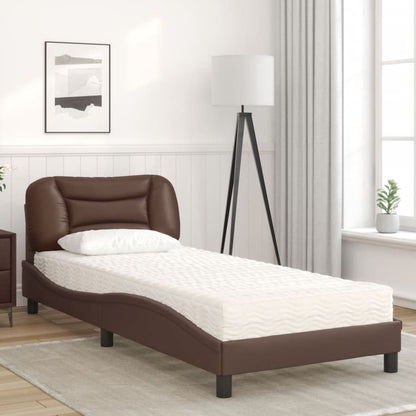 Cama com colchão 90x190 cm couro artificial castanho