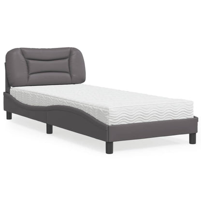 Cama com colchão 90x190 cm couro artificial cinzento