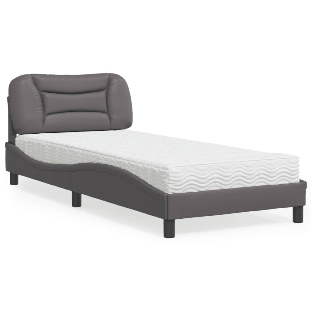 Cama com colchão 90x190 cm couro artificial cinzento