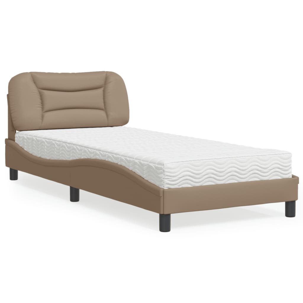 Cama com colchão 90x190 cm couro artificial cappuccino