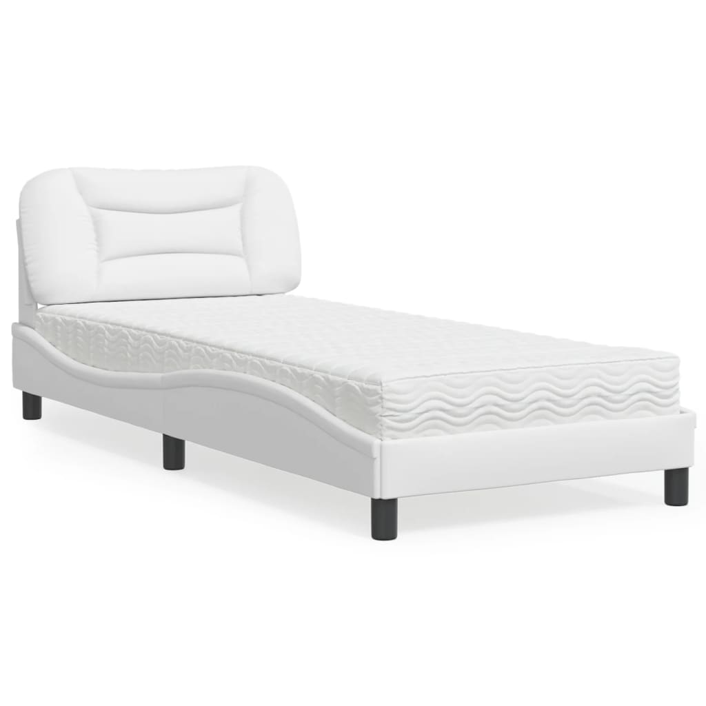 Cama com colchão 90x200 cm couro artificial branco