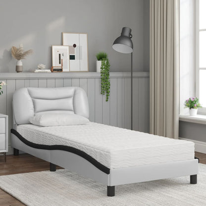 Cama com colchão 90x200 cm couro artificial branco e preto